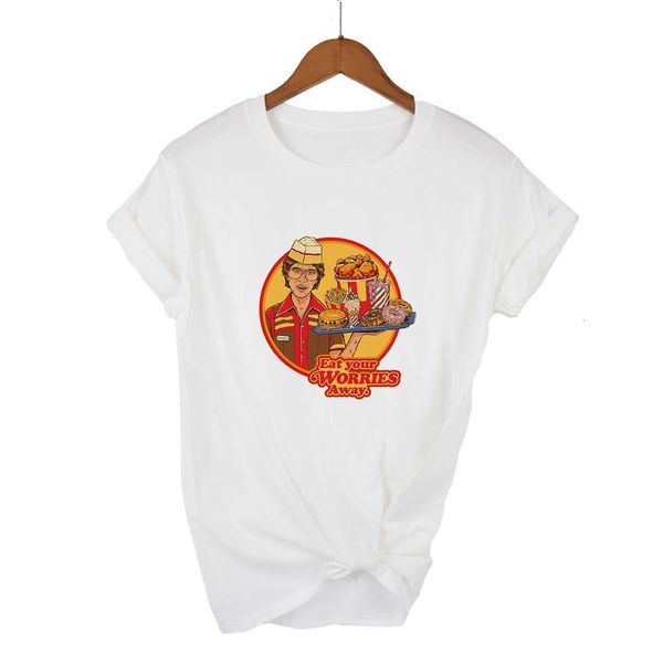 

2021 black humor t shirt round collar female t-shirt tee shirts harajuku spring summer korean style painted design loose tshirt, White