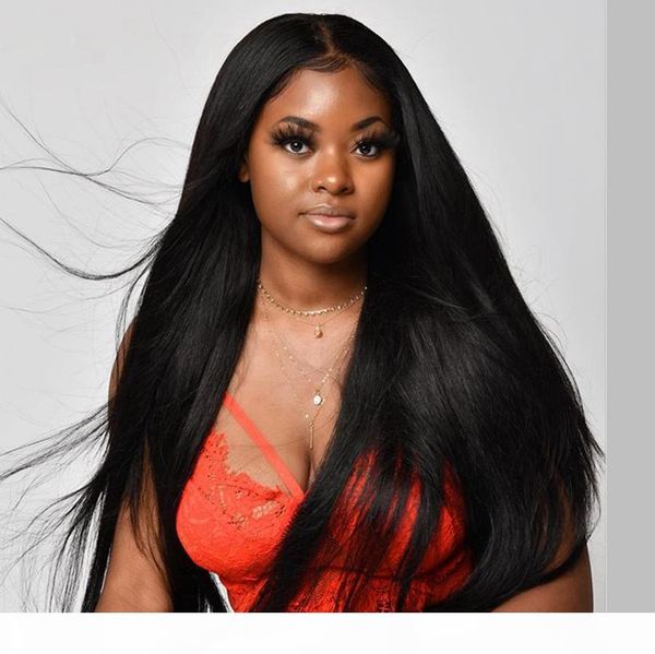 

180density thick long silky straight 13x6 lace front wigs human hair preplucked hairline straight brazilian 360 lace frontal human hair wigs, Black