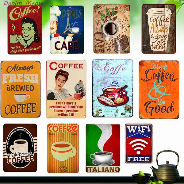 2021 Paris Cafe Sinais de decoração Placa Metal Metal Vintage Fresca de Arte de Café Ferbada para Wall Bar Club House Kitchen Home Decor 20x30cm