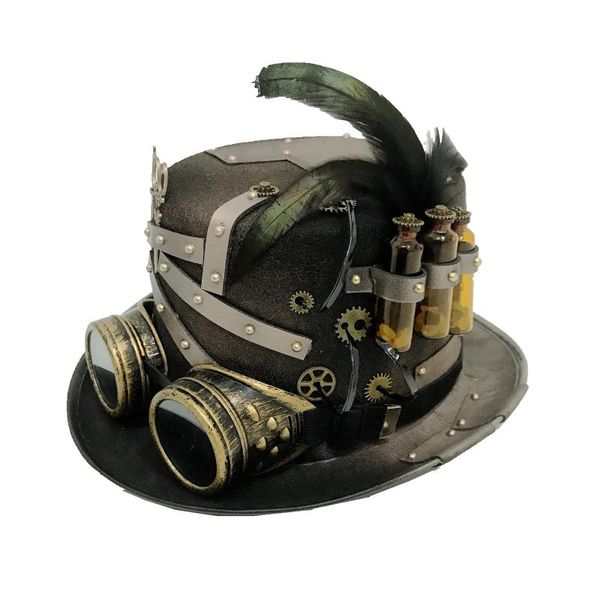 

men women handmade steampunk hat magic bowler hat punk cosplay fedora, Blue;gray