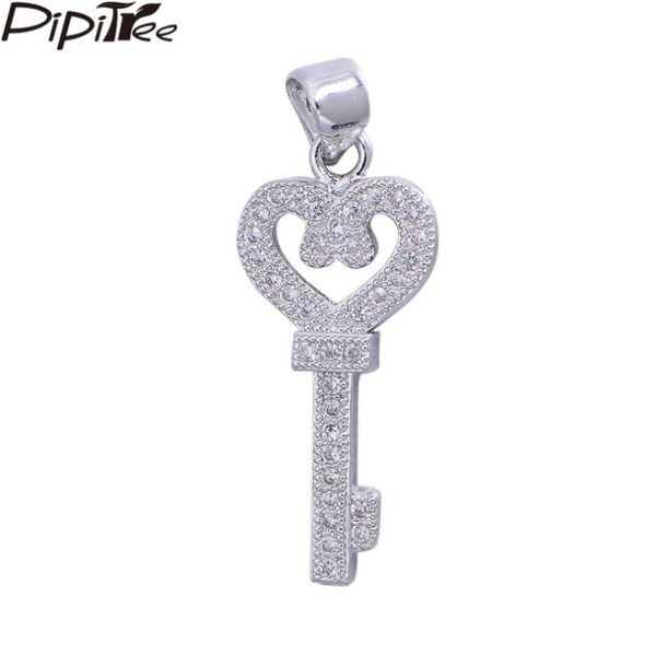 

charms pipitree cz zircon heart key copper jewelry accessories diy necklace pendant for valentine's day making, Bronze;silver