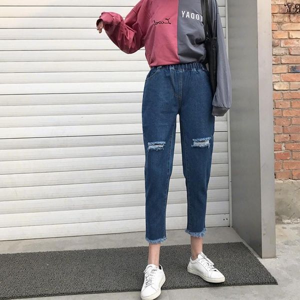 

women's jeans summer women hole skinny high waist plus size 5xl denim womens trousers pants, Blue