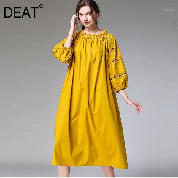 

deat] 2020 large size puff sleeve hollow out a-line loose over size casual asymmetrical dress women new spring fashion aq9521, Black;gray