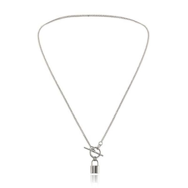 

aomu 2020 мода простая ot пряжка ожерелье металл золотой серебряный цвет блокировка подвеска ожерелье для женщин партия ювелирные изделия wm, Black