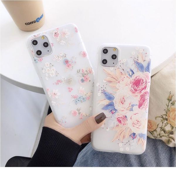 

fashion 3d relief flower phone case for iphone 11 11pro max x xr xs max 7 8 plus se2 sile wmttwm