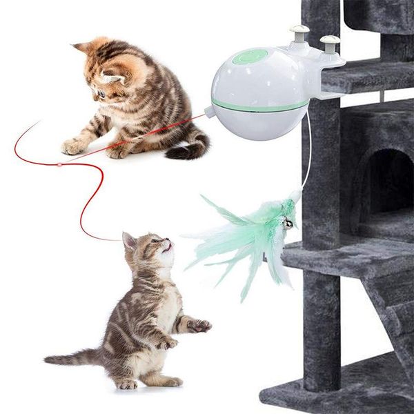 

pet cat toy interactive electric cats laser sensing 360 degrees rotating feather kittens games automatic toys usb charge 2 in 1