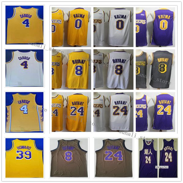 

stitched men kyle kuzma 0 alex caruso 4 dwight howard 39 jersey yellow purple white basketball bryant shirts, Black;red