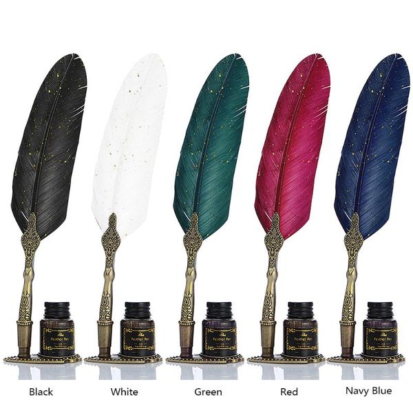 

vintage calligraphy feather dip pen fashion pen handle 2/5 nib writing ink set quill fountain writing set birthday gift