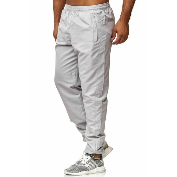 

men's pants men track sport casual solid color style side pockets mid-rise ankle banded trousers white black navy blue spring fall
