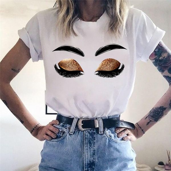 

woman t shirt face makeup red print girl ladies t shirt harajuku aesthetic casual t shirt femme graphics retro, White