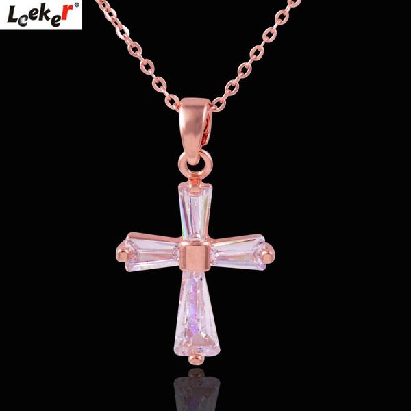 

pendant necklaces leeker chic little cross necklace rose gold silver color chain cubic zirconia choker for women jewelry 729 lk4