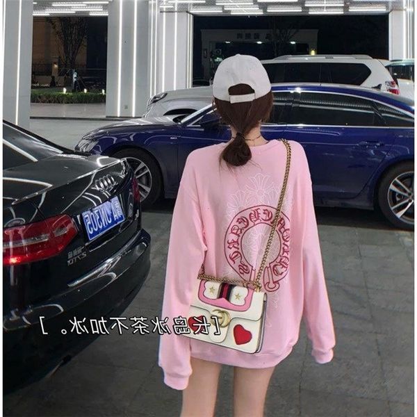 

autumn and winter net red ins croxin printing loose round neck girl's pink plush thickened sweater women's fashion, Black