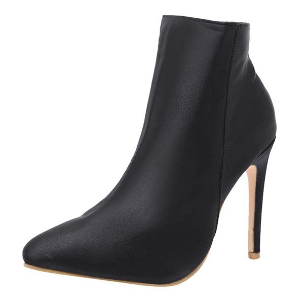 

boots sagace women's pointed ankle fashion zipper high heel silk rose red stiletto comfortable booties, Black