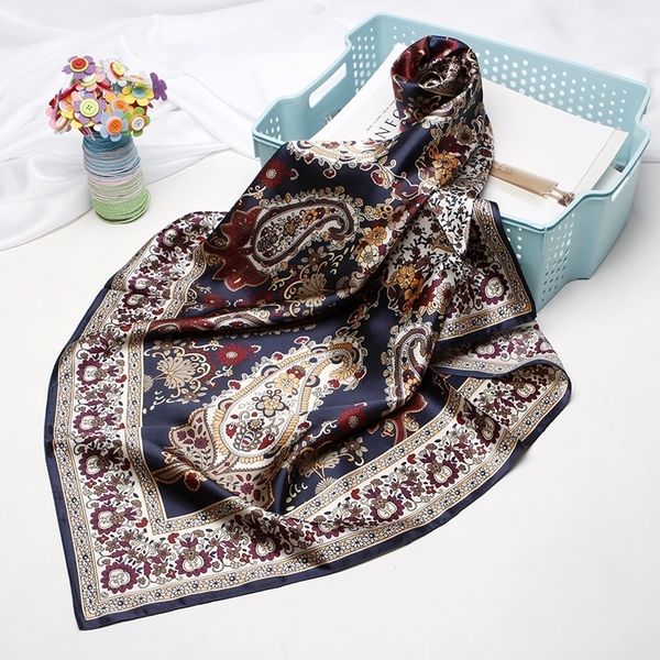 

fashion hair scarf for women print silk satin hijab scarfs 90cm*90cm square shawls neckerchief headband scarves for ladies t200609, Blue;gray