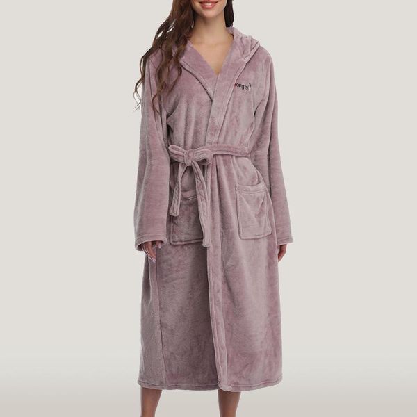 

versear women men long warm flannel fleece bathrobe winter thick flannel thermal bath robe kimono gown pajamas couple nightgown, Black;brown