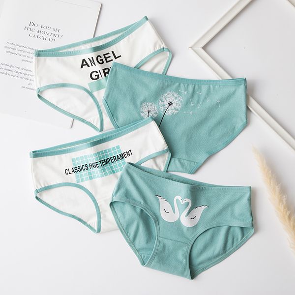 

cotton seamless women's breathable underwear, mid-waist swan dandelion panties, cute underwear for girls, Black;pink