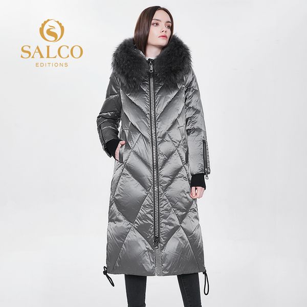 

salco 2020 the latest selling natural animal fur 90% down long jacket, warm jacket q1215, Black