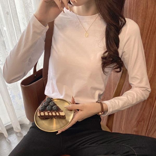 

fjwzf 2020 autumn and winter wear bottoming shirt spring and autumn white t-shirt women long sleeves