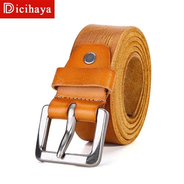 

dicihaya cow genuine leather luxury strap male belts for men new fashion classice vintage pin buckle men belt high quality, Black;brown