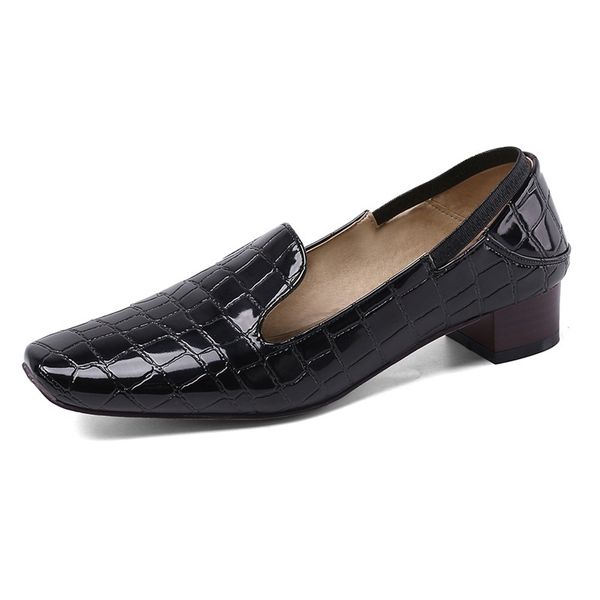 

2021 new fashions female leather spring see low-heeled black-colored apricot shoes woman size 34-43 91pu