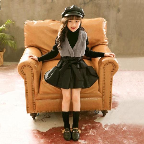 

children's drs warm leather autumn and winter princs big girls short skirt, Blue