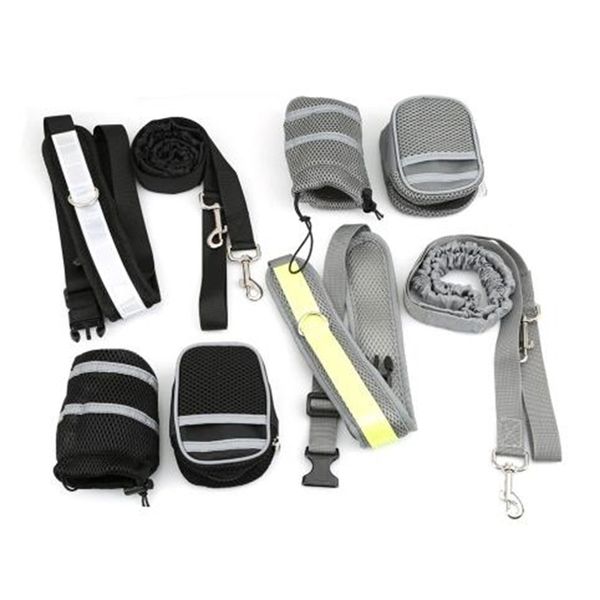 

hands cat running jogging pet padded waist belt reflective strip elastic perfect walking training dog leash set