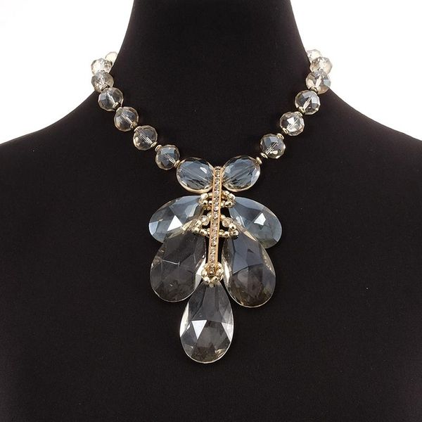 

chains all seasons women chic statement clear glass crystal pendant necklace fashion wedding bridal jewelry, Silver