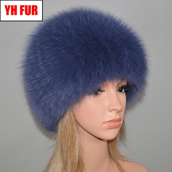 

women winter natural real fox fur hat elastic warm soft fluffy genuine fox fur cap luxurious quality real fox fur bomber hats t200106, Blue;gray