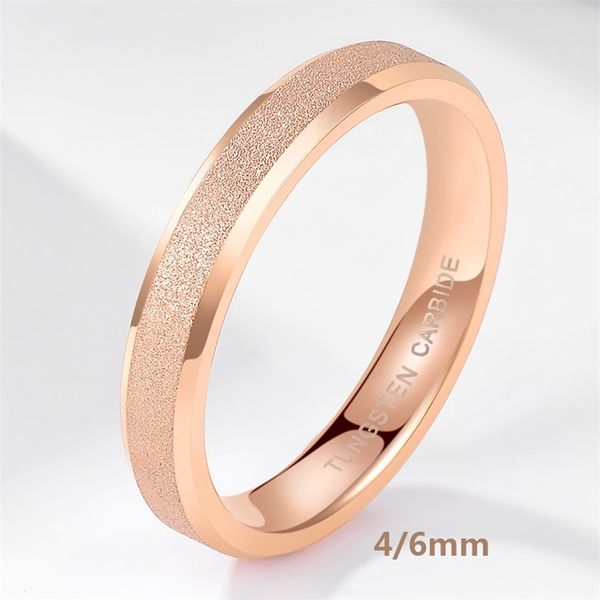 

tigrade tungsten carbide rose gold frosted ring 4mm 6mm for women men wedding engagement band matte brushed female anillos mujer 201218, Silver