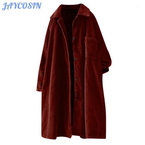 

jaycosin clothes women plus size corduroy cardigan coat female vintage solid color loose long sleeve jackets coats winter 11081, Black
