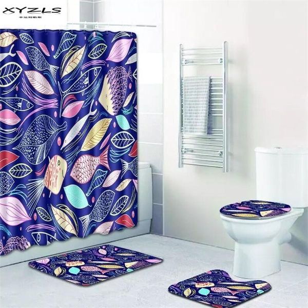 

xyzls colorful leaves printed shower curtain set polyester waterproof bath curtain 180x180cm with bathroom mat set