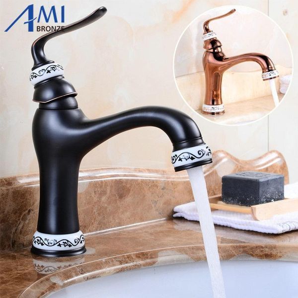 

bathroom sink faucets ly basin faucet brass & porcelain spout/base cold mixer tap waterfall rose gold/black 73131
