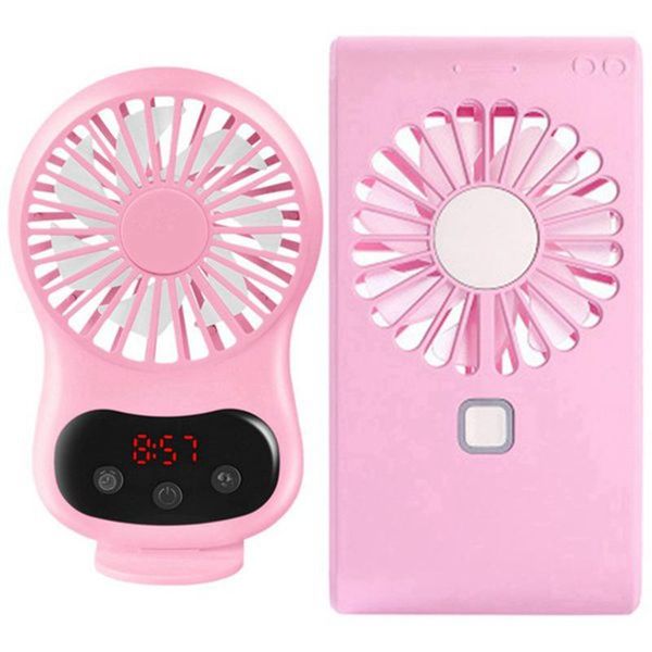 

usb fans time display handheld rechargeable deskfans pink & usb charge mini- hold student outdoors bring pink1