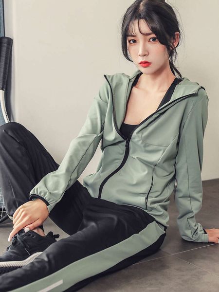 

women's loose korean student casual two piece long pants morning running fitness quick dry clothes yoga suit, Gray