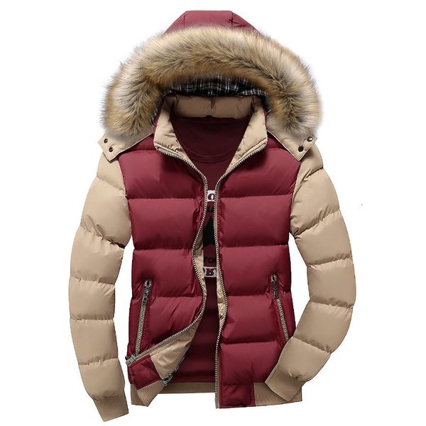 

new fashion brand winter men's down jacket with fur hood hat slim men outwear coat casual padded thick mens parkas plus size 4xl, Black