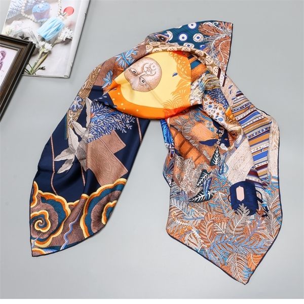 

ручная рулевая напечатана на 100% twild silk sharf женщины мода большой квадратный шелковый шаль hijab шарфы 88 * 88см 201218, Blue;gray