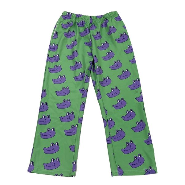 

original design autumn new purple frog funny print wide leg pants fashion high street cotton loose high waist trousers 201109, Black;white