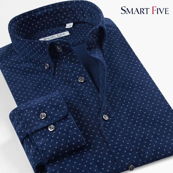 

smart five 2017 man's shirt 97% cotton camisa masculina patterns dot men shirt long sleeve slim fit mens brand clothing1, White;black