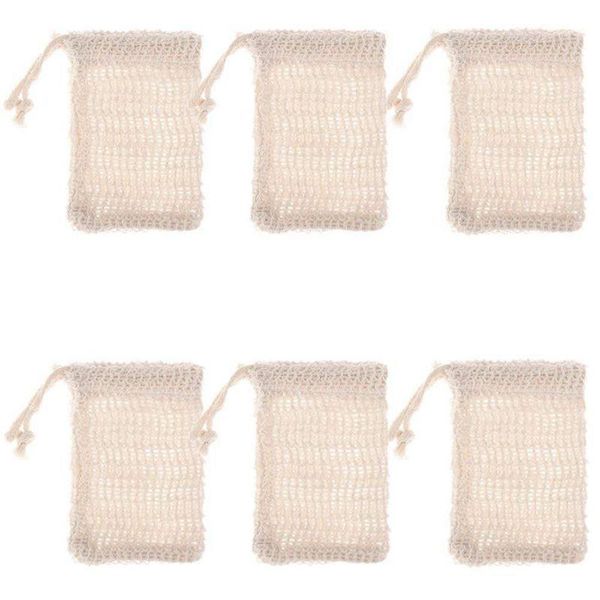 

6 pcs natural exfoliating soap bags handmade sisal soap bags natural sisal saver pouch holder bath holder1