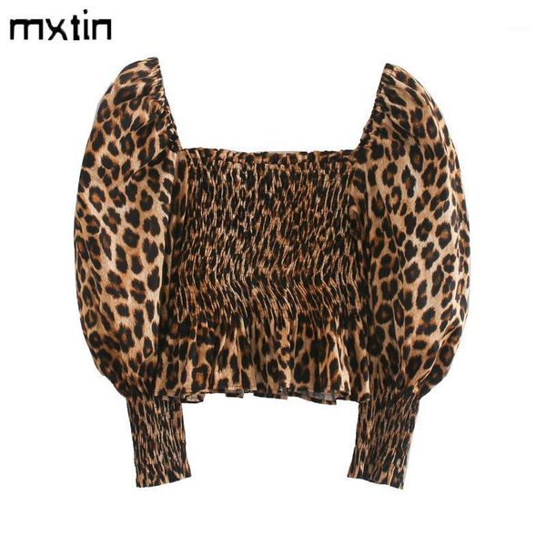 

women 2021 vintage leopard print cropped blouses fashion long sleeve stretch slim female shirts blusas chic 1, White