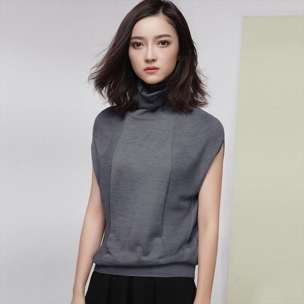 

50% wool knitting soft elastic t shirt loose heap collar short sleeve summer women female brand t shirt pullover, White