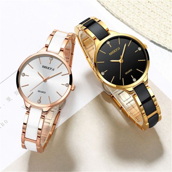 

nibosi luxury women watch ladies creative women's ceramic bracelet watches female clock montre femme relogio feminino 201217, Slivery;brown