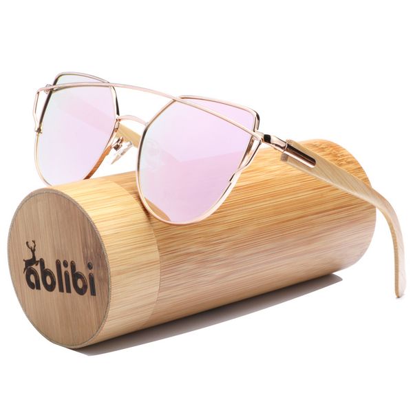 

ablibi women's fashion sunglasses oversize metal frame thin temple color mirror flat lens in bamboo tube, White;black
