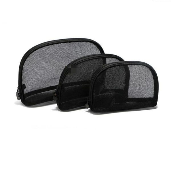 

новая черная чистая пряжа макияж сумки женщина прозрачные кружевные косметические сумки мода путешествия портативный мойка основная красота