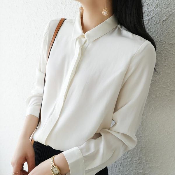 

women's blouses & shirts white silk shirt ladies long-sleeved 2021 spring autumn summer street office korean fashion women blouse1