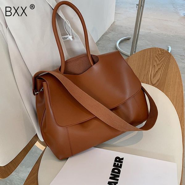 

[bxx] pu leather crossbody bucket bags for women 2021 autumn luxury handbags simple solid color travel shoulder hand bag ho840