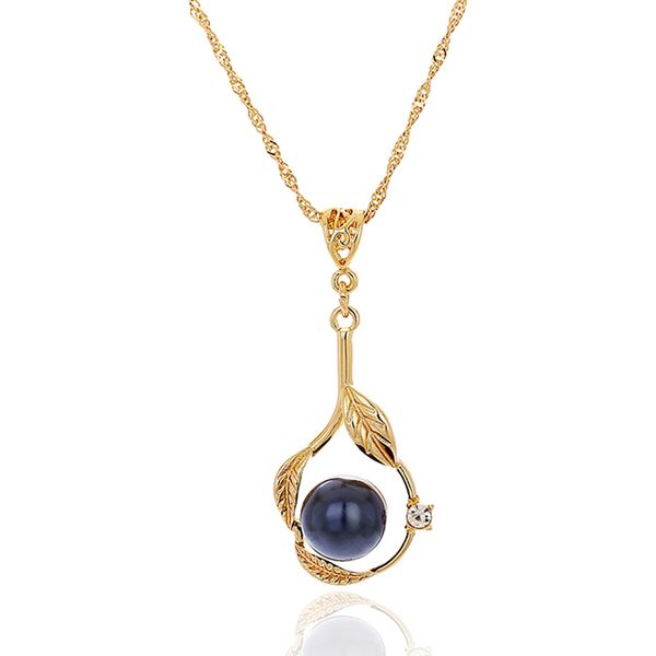 

necklace of simple leaf shape hawaiian pearl pendant thin chain necklace black pearl hawaiian necklace wholesale for women, Silver