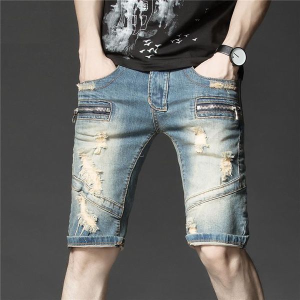 

summer men's casual jeans shorts youth slim washed denim cotton pants, Blue