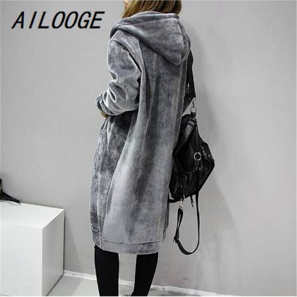 

ailooge 2020 autumn new open velvet women hooded basic coats jacket casual lady winter long fashion black winter jacket women, Black;brown
