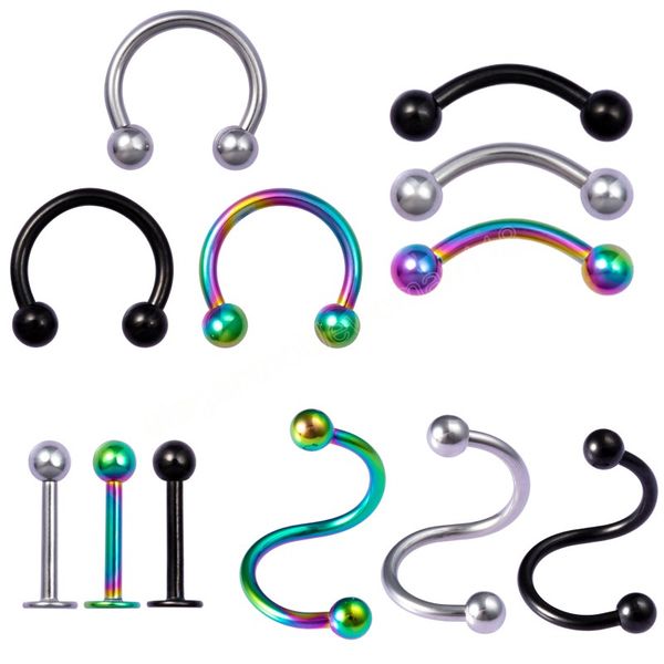 

stainless steel eyebrow bar lip nose pircing set ring ear studs mixed tragus cartliage tongue fashion body jewelry, Silver